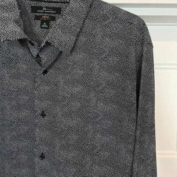 NWT Marc Anthony Navy/White Cotton Stretch Fabric Slim-Fit Button-Down Shirt, XL - Picture 3 of 7